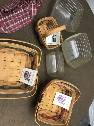 Set Of Three Longaberger Baskets With Plastic Inserts And One Liner