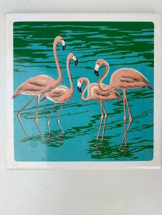Vintage Hand Painted Screen Craft Tile Flamingo Ceramics 6 " X 6 " Retro Beach