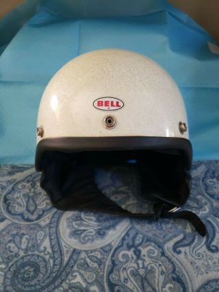 1960s Vtg Bell Toptex Metallic Silver Flake/white Shorty Motorcycle Helmet 7 1/8