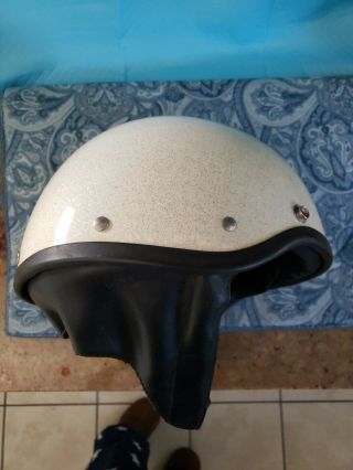 1960s Vtg Bell Toptex Metallic Silver Flake/White Shorty Motorcycle Helmet 7 1/8 3