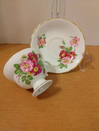 Vintage Tea Cup & Saucer Royal Dover England Bone China Pink Green Floral