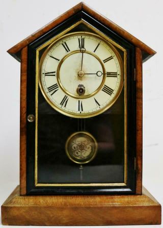 Stunning Antique Walnut & Ebonised German 8 Day Cathedral Design Mantel Clock