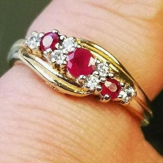 Ruby Dress Ring In 9ct Gold,  Hallmarked,  Fashion,  Cocktail,  Retro,  Vintage Lx
