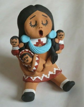 Vintage Native American Pottery Storyteller Doll Figure Sculpture Signed Ramey