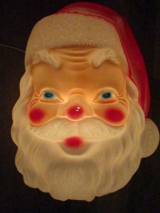 17 " Flatback Vtg Empire Plastics Blow Mold Santa Claus Face / Head Light Decor