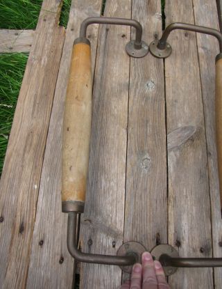Large Vintage Wood and Brass Door Pull Handles 18.  5 