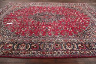 Semi - Antique Evenly Worn Floral Signed Kashmar Area Rug Ruby Red Hand - Made 10x13