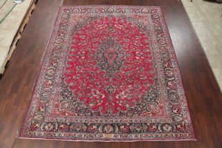 SEMI - ANTIQUE EVENLY WORN FLORAL SIGNED KASHMAR AREA RUG RUBY RED HAND - MADE 10X13 2