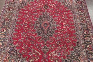 SEMI - ANTIQUE EVENLY WORN FLORAL SIGNED KASHMAR AREA RUG RUBY RED HAND - MADE 10X13 3