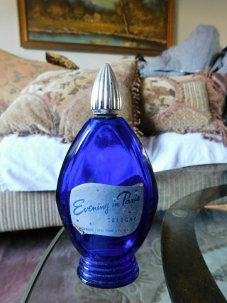 Vintage Bourjois Evening In Paris Cologne Perfume Bottle Cobalt Blue,  Empty 2oz