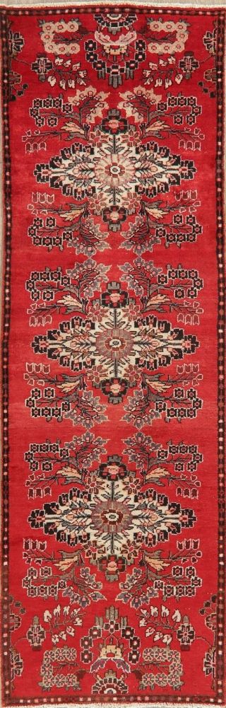 Vintage Floral Red 10 Ft Runner Lilian Hamadan Rug Hand - Knotted Oriental 3 