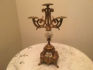 Bronze Candelabra French Baroque W/ Polychrome White Porcelain Incomplete