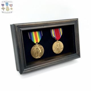 Wwi & Ii U.  S.  Victory Medal Set Back To Back World War Champs Brown Frame Ww1