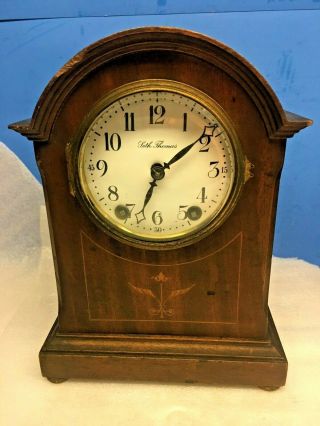 Antique Seth Thomas Shelf/mantle Clock 48j Movement Enlaid Design Front