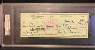 Albert Happy Chandler Psa/dna Slabbed Hand Signed Auto Autograph Personal Check