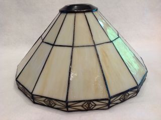 Tiffany Style Mission Style Leaded Slag Glass Lamp Shade 12 " Across X 6.  5 " Tall