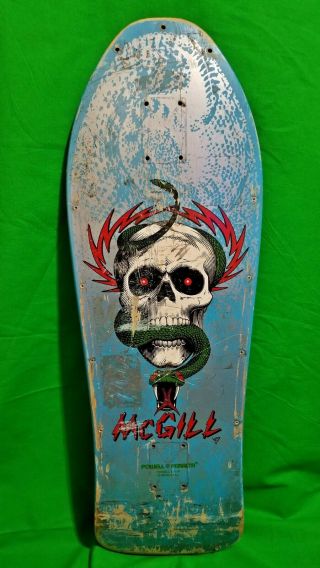 Vintage Full Size Powell Peralta Mike Mcgill Blue Skull & Snake Skateboard Deck