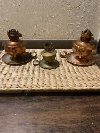 3 Copper/bronze Oil Burner Lamp Lanterns Vintage