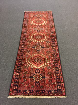 On Hand Knotted Gharajeh - Heriz Geometric Rug Runner Carpet 2 
