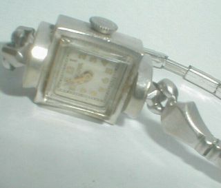 Vintage Bulova Ladies Art Deco Silver Watch 14k Gold Authentic Signed 753122