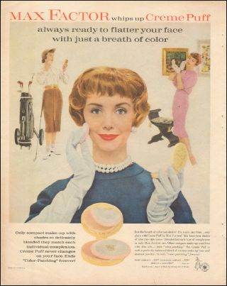 1959 Vintage Cosmetics Ad Max Factor Creame Puff Face Powder 022016
