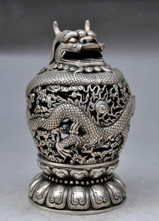 Collectibles Chinese Hand - Carved Tibet Silver Dragon Lotus Same Incense Burner