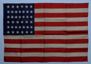 C1889 Old Vintage Silk 39 Star Us American Parade Flag W Odd Notched Star Shape