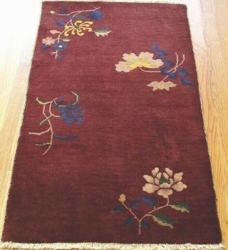 Antique Chinese Art Deco Hand - Knotted Wool Red Oriental Rug 2 