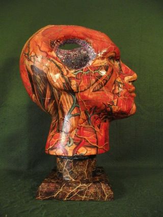 Unique Vintage Style Anatomical Geode Head Skull Anatomy Outsider Art Sculpture