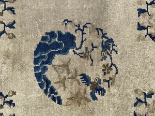 Circa 1910 Chinese Peking Blue And White Rug.  Ivory Ground With Medallion 3