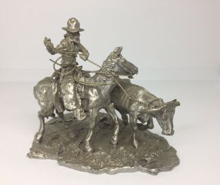 Western Cowboy On Horse Bull Pewter Figurine By Levens 1lb,