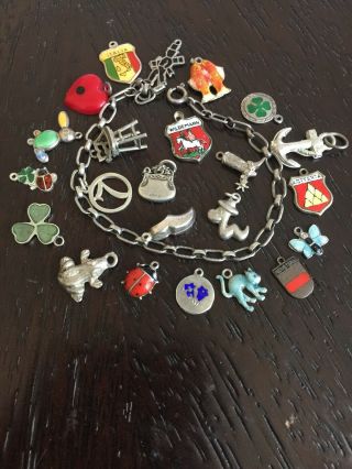 Vintage 835 Silver Charm Bracelet With German Enamel Good Luck Charms 800