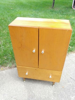 Mid Century Modern Record Cabinet Storage Vtg Bar Wood Table Stand Doors Drawer