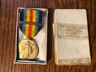 Ww1 U.  S.  Victory Medal W/france Clasp In 1920 Dated Mayer 