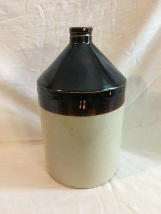 Vintage Stoneware Whiskey Moonshine Jug Two Tone Brown Ceramic Crock 2
