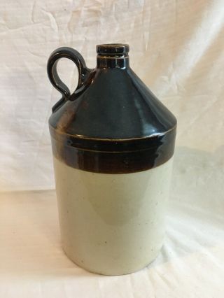 Vintage Stoneware Whiskey Moonshine Jug Two Tone Brown Ceramic Crock 3