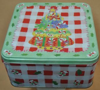 Metal Tin Can Container Christmas Gift Box With Lid Happy Holidays Peppermint