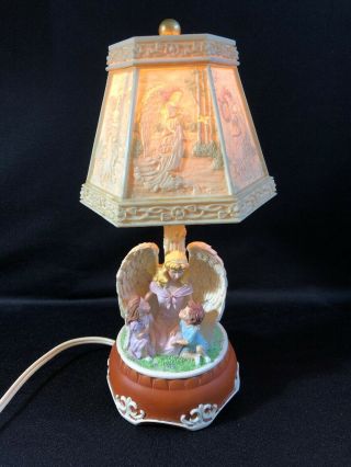 Vintage Dolgencorp Angel Lamp Reverse Painted Shade Rotates As Music Box Plays