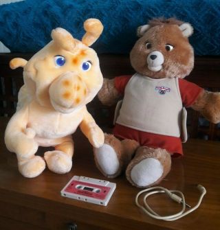 Vintage 80s Teddy Ruxpin And Grubby With Cord And Cassette Storytime Reading