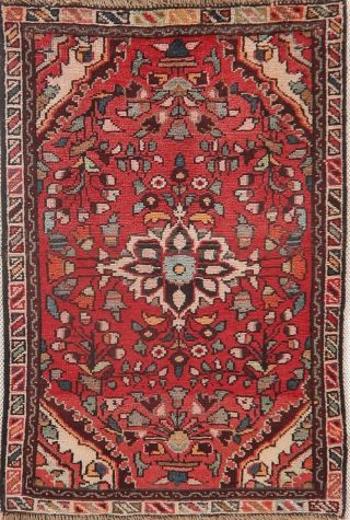 Vintage Traditional RED Lilian Hamedan Area Rug Hand - Knotted Entrance Wool 2 ' x3 ' 2
