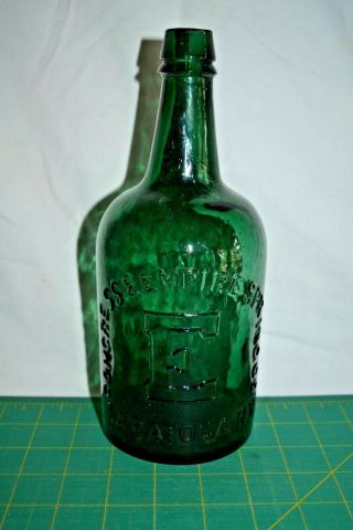 Vintage Congress & Empire Springs “E” Deep Green Whittle Mold Water Bottle 3