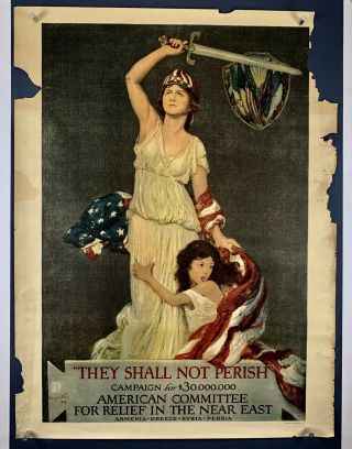 They Shall Not Perish Armenia Orig World War 1 Poster (fair) 1918 Wwi 30x40 29a