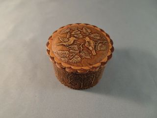 Handcrafted Russian Birch Bark Decorated Outside & In Jewelry Ring Trinket Box