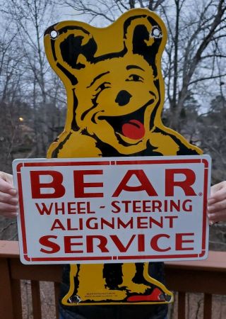 Vintage Large 1955 Bear Service Porcelain Gas Station Service Sign Double Sided