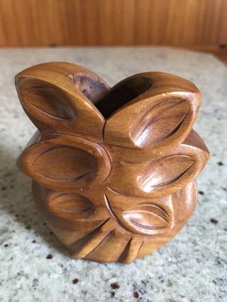 Vintage Hawaii Koa Wood Vase Hand Carved Tree Leaf Leaves Hawaiian Island
