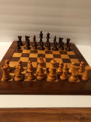 Vintage Drueke Complete Chess Set Chessboard & Case 3.  75” King 2