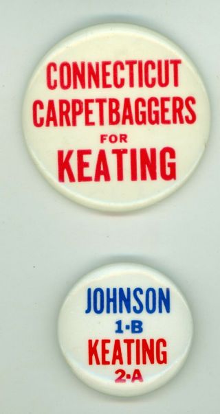 2 Vintage 1964 York Us Senator Ken Keating Kennedy Pinback Buttons