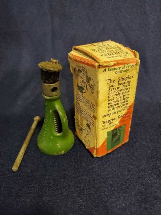 Vintage Jack in the Box Miniature Simplex Screw Jack w/Box 1934 green 2