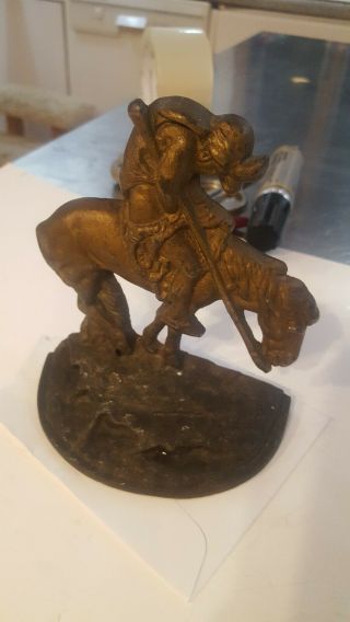 Vintage Cast Iron End Of The Trail Indian Warrior Horse W Spear Bookend Doorstop