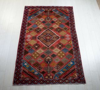 4×6 Hand Knotted Vintage Hamadan Area Rug Red Blue Antique Oriental Wool Carpet